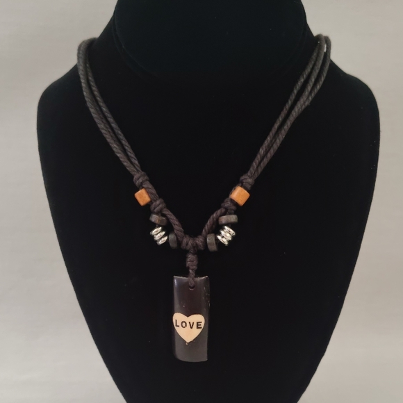 Jewelry - Love Pendant Cord Necklace in Dark Brown